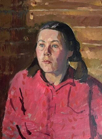Портрет девушки в красной кофте. Неизвестный художник.